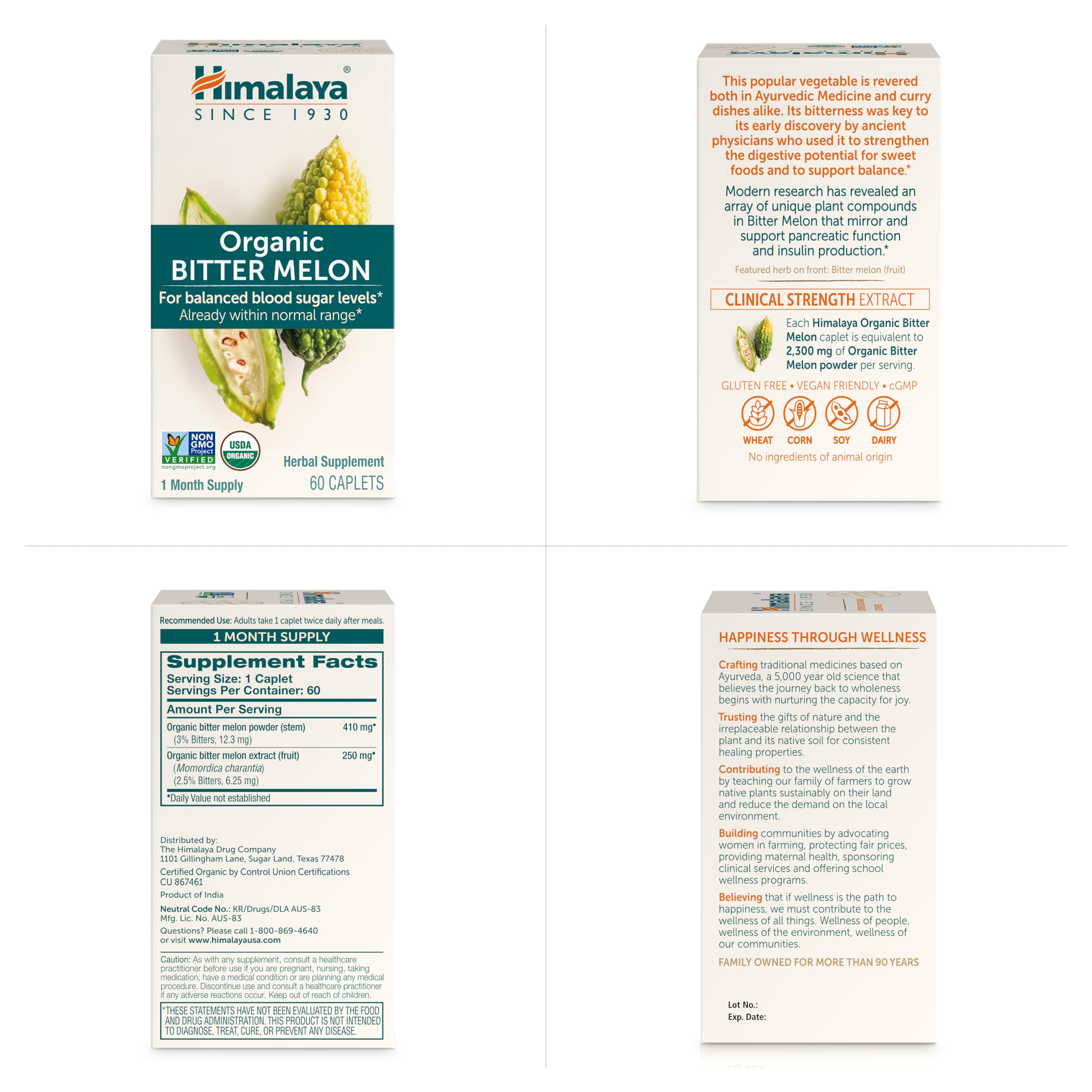 Himalaya Organic Bitter Melon for Glucose Metabolism, 660 mg, 60 Caplets, 1 Month Supply