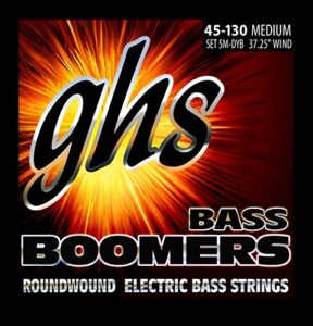 ghs strings 5m-dyb 5-string bass boomers, nickel-plated electric bass strings, long scale, medium (.045-.130)