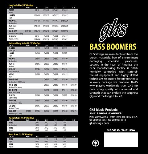 GHS Strings 5M-DYB 5-String Bass Boomers, Nickel-Plated Electric Bass Strings, Long Scale, Medium (.045-.130)