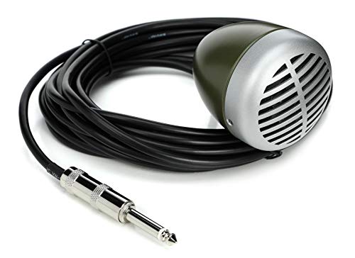 Shure 520DX "Green Bullet" Dynamic Microphone for Blues Harmonica Players, Omnidirectional Pick-up Pattern, Volume Control Knob, Attached Cable with 1/4-inch Plug, Rugged Green/Chrome Die-cast Casing