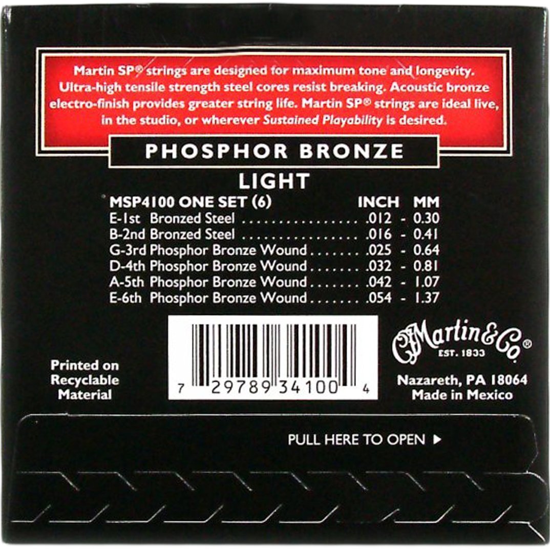 Martin MSP4100 SP Phosphor Bronze Acoustic Guitar Strings, Light