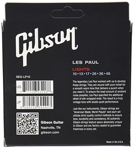 Gibson Les Paul Premium Electric Guitar Strings, Light Gauge 10-46