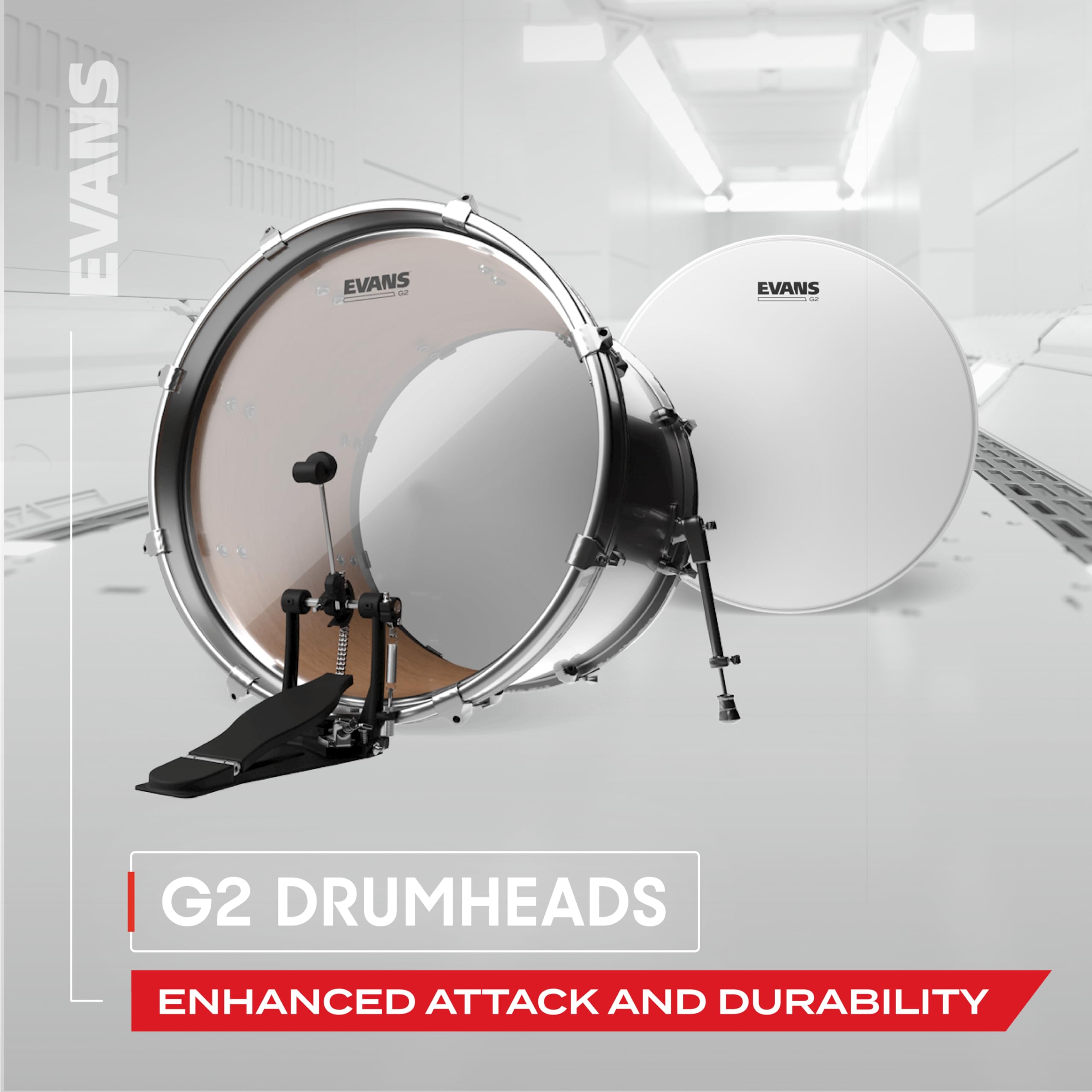 Evans Drum Heads - Hydraulic Red Tom Drumhead, 15 Inch , White