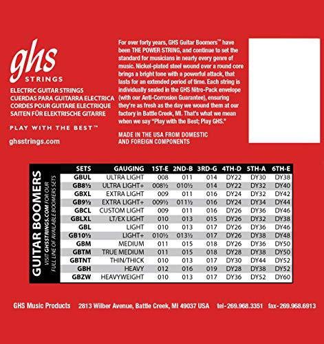 GHS Strings GBZW Boomers, Nickel-Plated Electric Guitar Strings, Heavyweight (.010-.060)