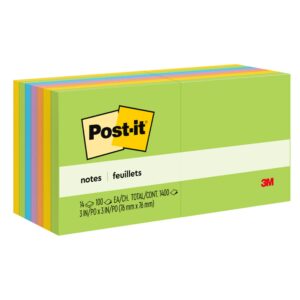 post-it notes, 3x3 in, 14 pads, america's #1 favorite sticky notes, floral fantasy collection, bold colors, clean removal, recyclable (654-5pk)