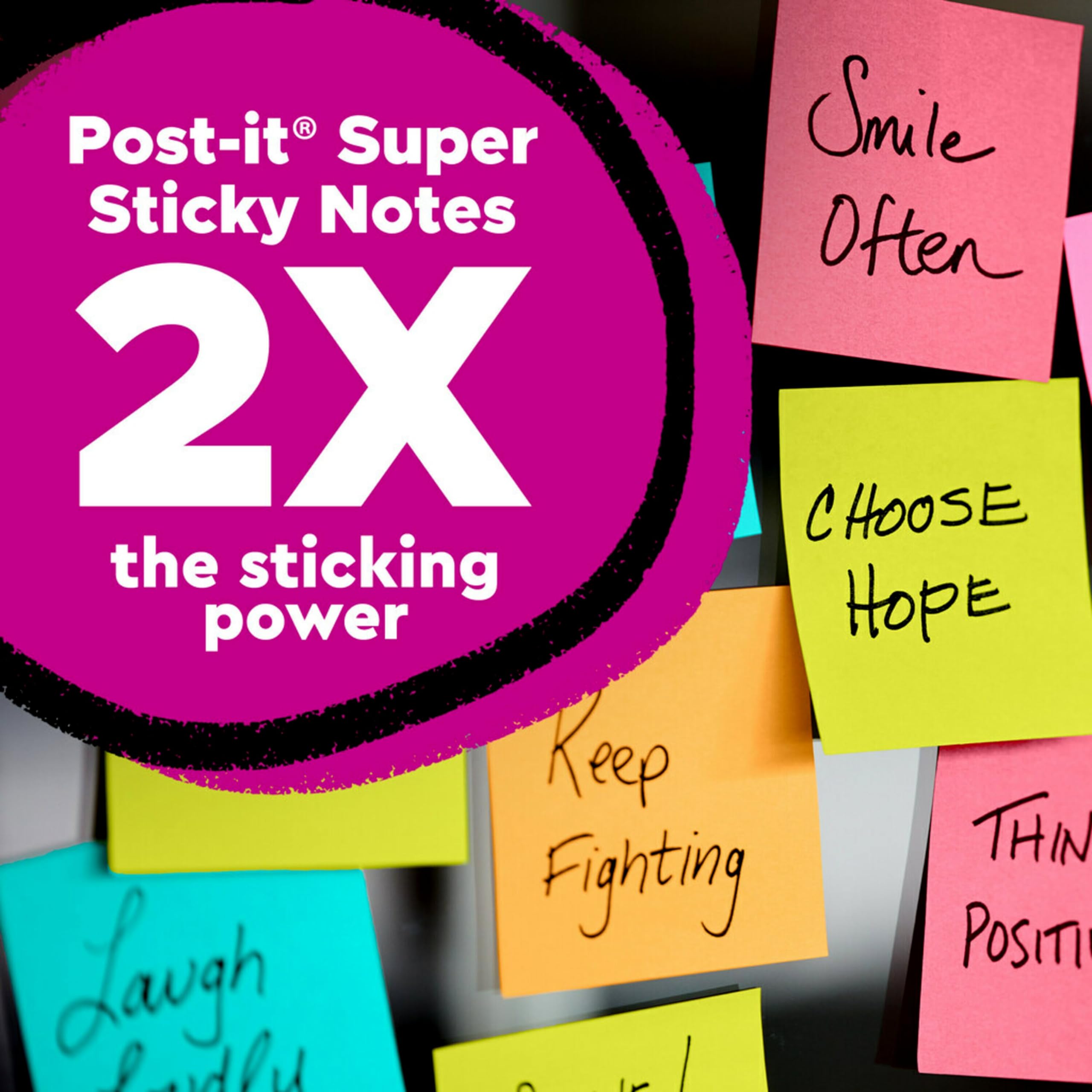 Post-it Super Sticky Notes, 4x4 in, 6 Pads, 2x the Sticking Power, Playful Primaries, Primary Colors (Red, Yellow, Green, Blue, Purple), Recyclable (6445-SSP)