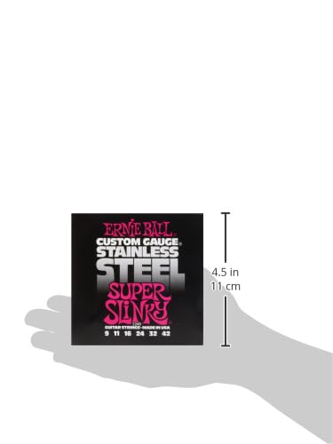 Ernie Ball Super Slinky Stainless Steel Electric Guitar Strings, 9-42 Gauge (P02248)