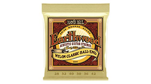 Ernie Ball Folk Nylon Clear & Gold Ball-End 80/20 Bronze Acoustic Guitar Strings, 28-42 Gauge (P02069)