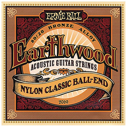 Ernie Ball Folk Nylon Clear & Gold Ball-End 80/20 Bronze Acoustic Guitar Strings, 28-42 Gauge (P02069)