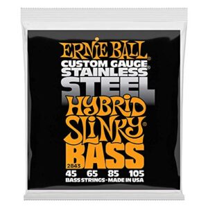 Ernie Ball Hybrid Slinky Stainless Steel Bass Guitar Strings, 45-105 Gauge (P02843)