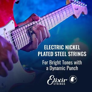 Elixir Strings, Electric Guitar Strings, Nickel Plated Steel with NANOWEB Coating, Longest-Lasting Bright Tone with Comfortable Feel, 6 String Set, Light/Heavy 10-52