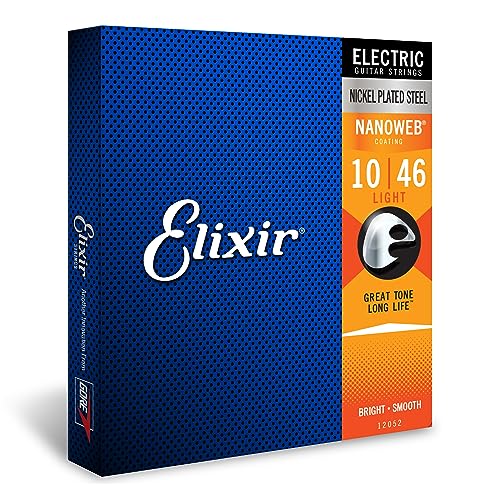 Elixir Strings, Electric Guitar Strings, Nickel Plated Steel with NANOWEB Coating, Longest-Lasting Bright Tone with Comfortable Feel, 6 String Set, Light 10-46