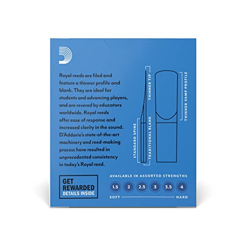 D'Addario Woodwinds - Royal Soprano Saxophone Reeds - Soprano Sax Reeds with Strong Spine - Great for Classical or Jazz - Strength 2.0