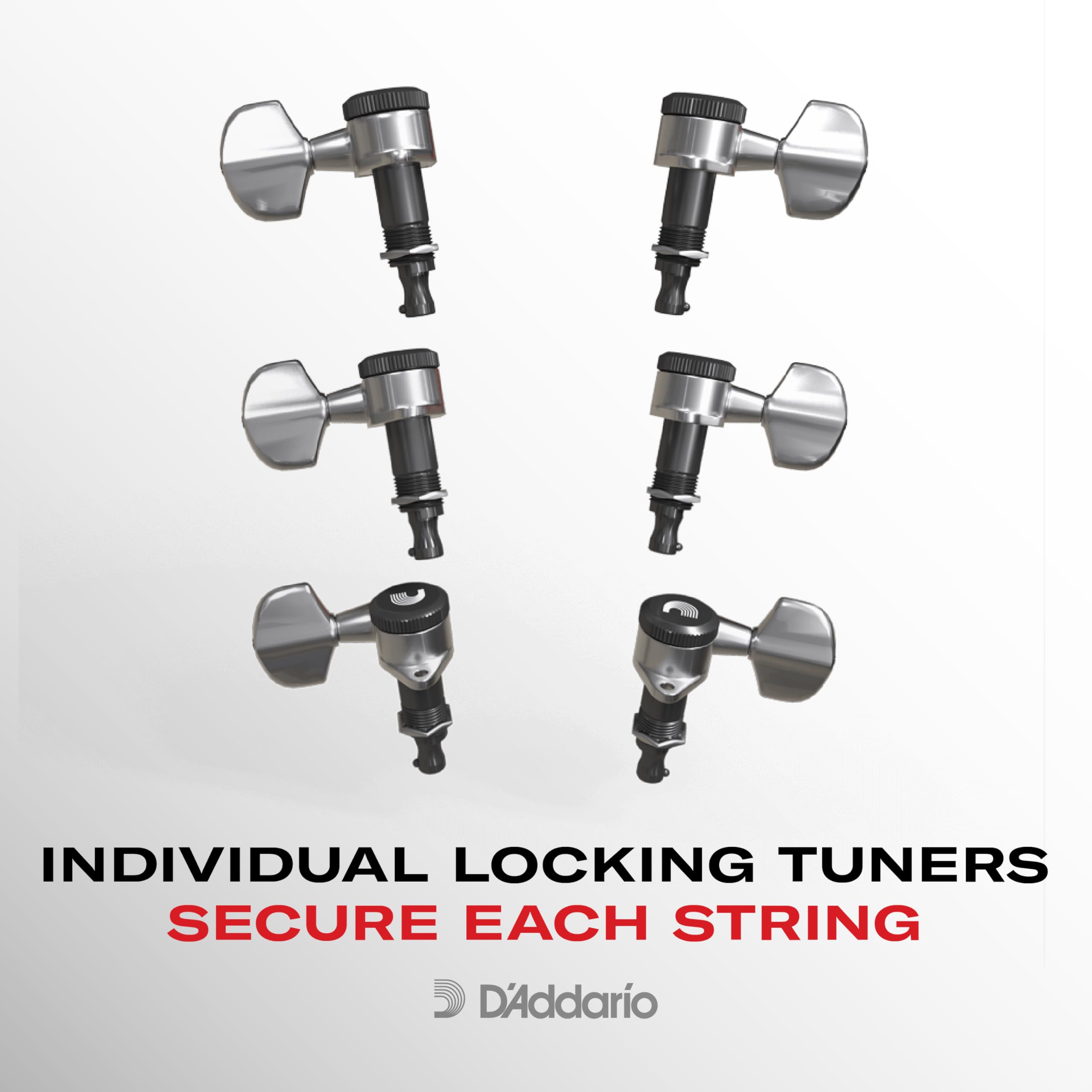 D'Addario Accessories Auto-Trim Tuning Machines - Locking Tuners for Guitars - 6 In Line Setup, Black