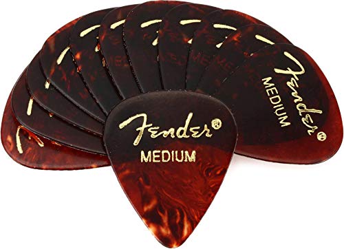 Fender Classic Celluloid Guitar Picks 351 Shape, Tortoise Shell, Medium, 12-Pack