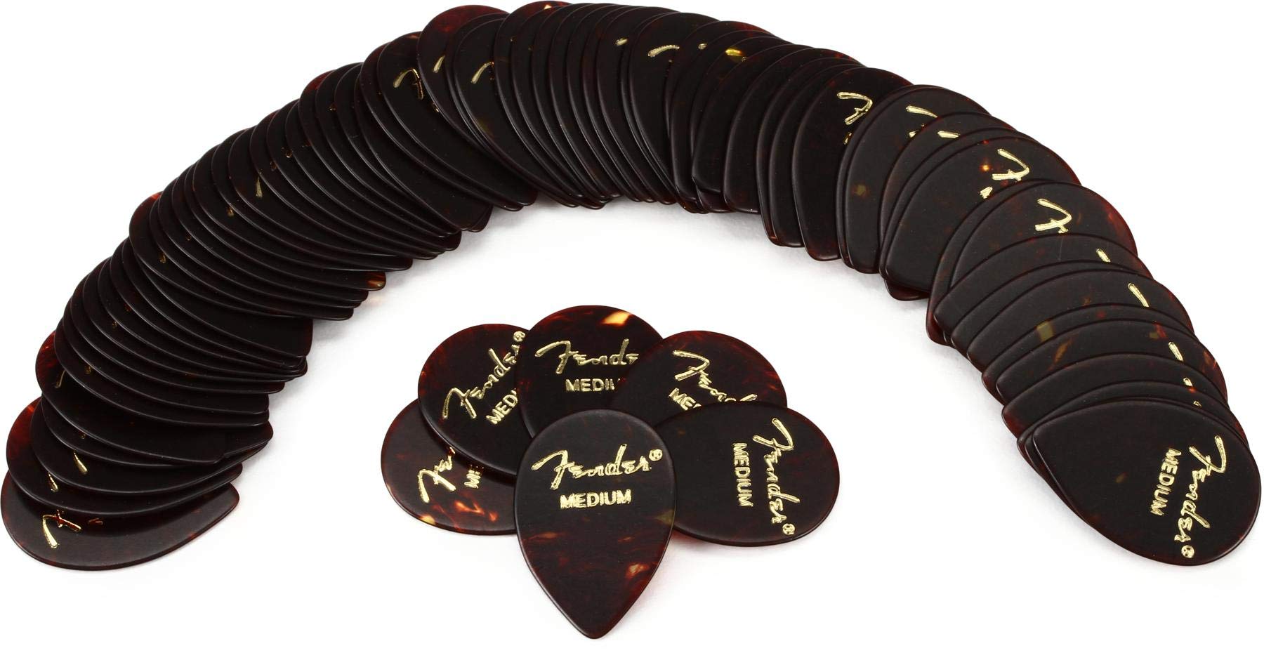 Fender Classic Celluloid Guitar Picks 358 Shape, Tortoise Shell, Medium, 72-Pack