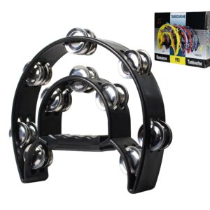 YMC TAM20-BLACK Double Row Tambourine - Metal Jingles Hand Held Percussion Ergonomic Handle