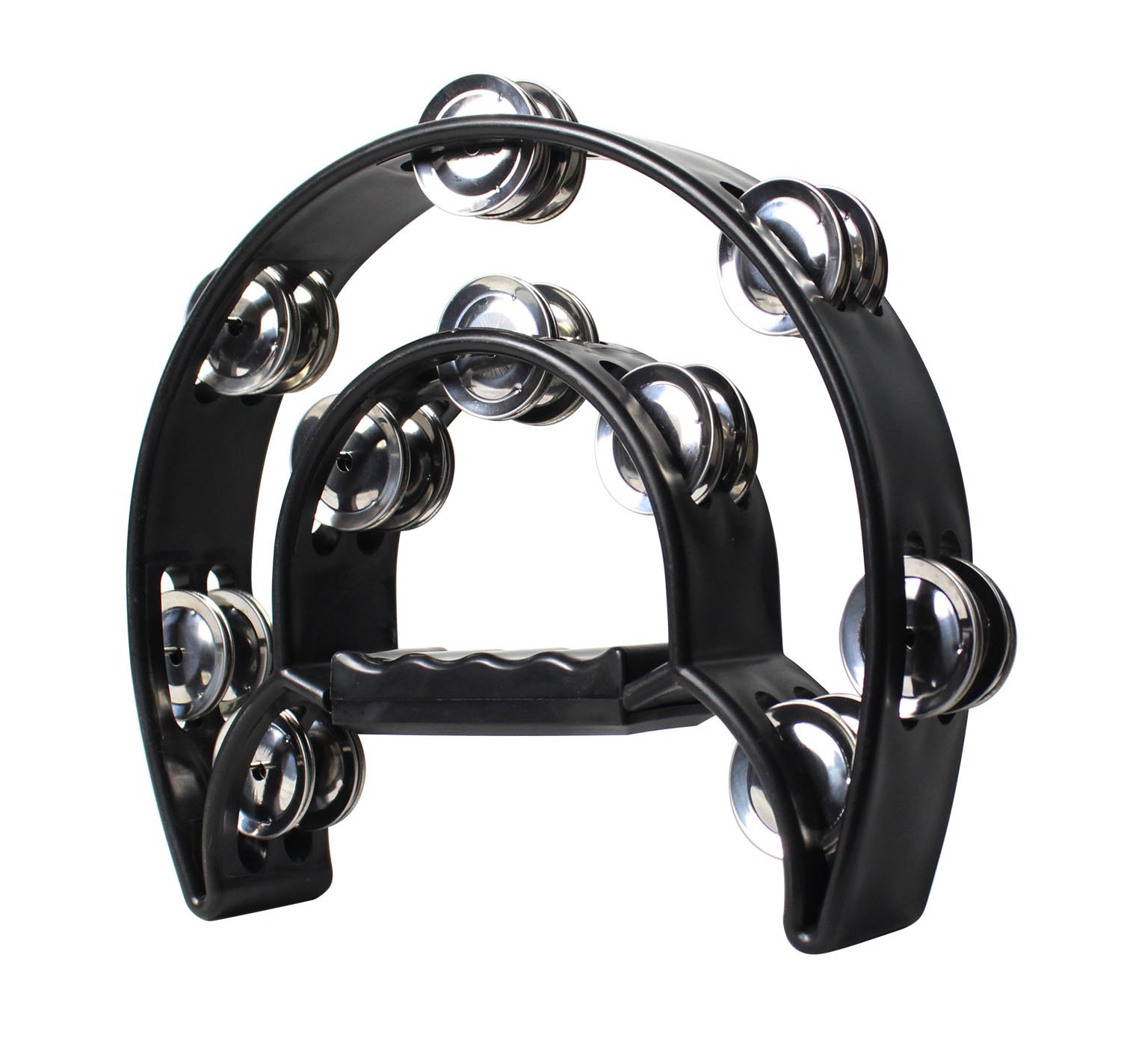 YMC TAM20-BLACK Double Row Tambourine - Metal Jingles Hand Held Percussion Ergonomic Handle