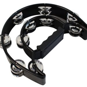 YMC TAM20-BLACK Double Row Tambourine - Metal Jingles Hand Held Percussion Ergonomic Handle