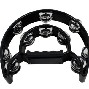 YMC TAM20-BLACK Double Row Tambourine - Metal Jingles Hand Held Percussion Ergonomic Handle