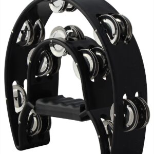 YMC TAM20-BLACK Double Row Tambourine - Metal Jingles Hand Held Percussion Ergonomic Handle