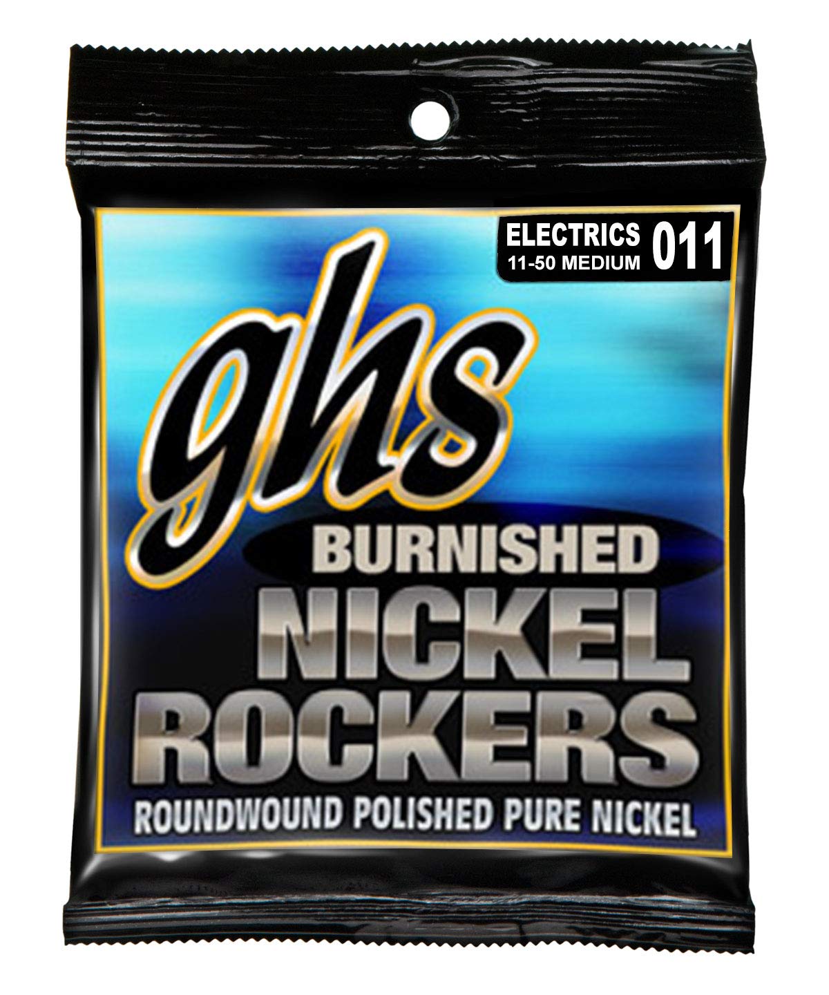 GHS Strings BNR-M Burnished Nickel Rockers, Polished Pure Nickel Electric Guitar Strings, Medium (.011-.050)