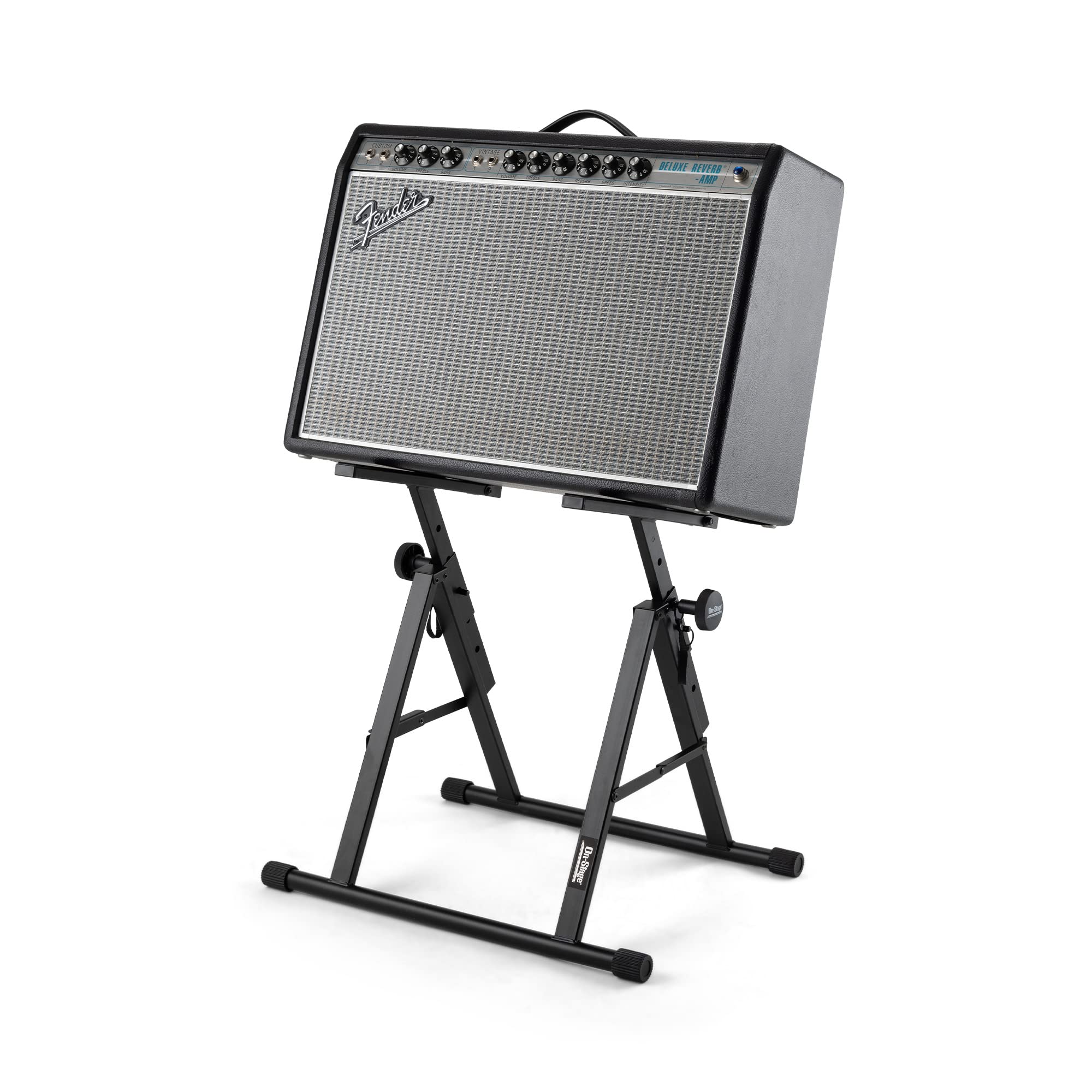 On-Stage RS7000 Tilt-Back Amp Stand (Setup for Guitar Combo Amplifiers and Speakers, 150 lb Capacity, Adjustable Height, Nonslip Rubber Arms and Feet, Portable, Folding, Steel, Black)