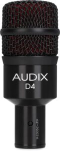 audix d4 hypercardioid dynamic instrument microphone for kick drums, toms, and bass instruments