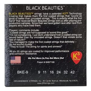 DR Strings Electric Guitar Strings, Black Beauties-Black Coated, 9-42 (BKE-9)