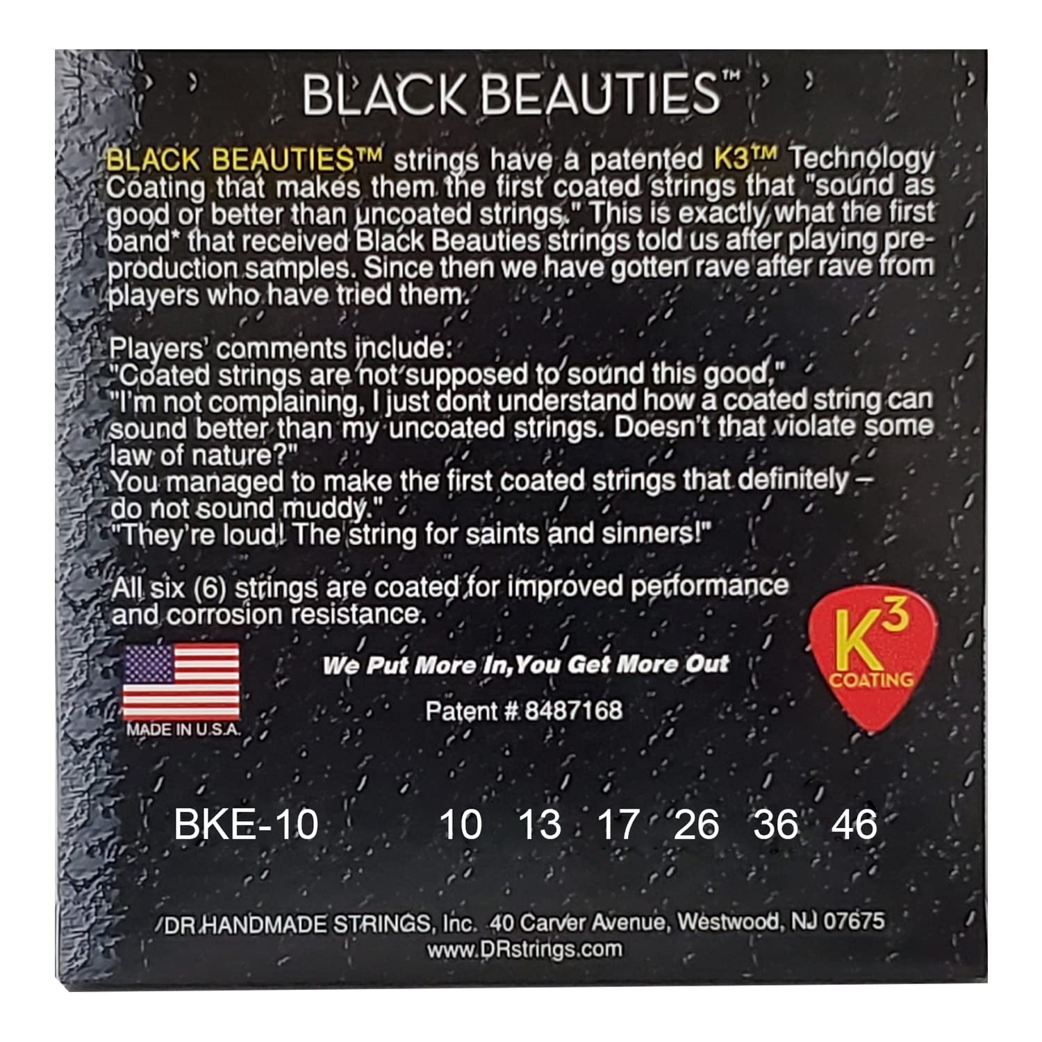 DR Strings Electric Guitar Strings, Black Beauties - Black Coated, 10-46