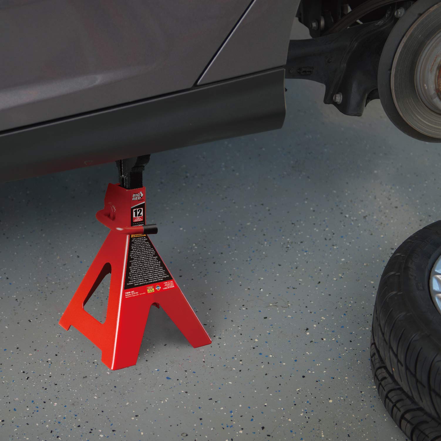 BIG RED T41202 Torin Steel Jack Stands: 12 Ton (24,000 lb) Capacity, Red, 1 Pair