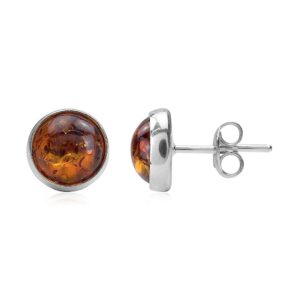 honey amber sterling silver round stud earrings