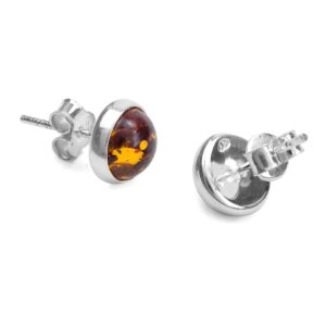 Honey Amber Sterling Silver Round Stud Earrings