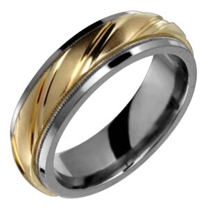 alain raphael ela two tone titanium ring 14kt yellow gold swiss cut design 7mm wide engagement band him her size 9