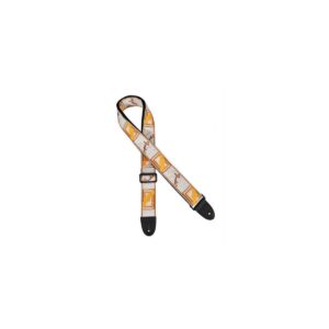 fender monogrammed guitar strap, 2in, white/brown/yellow