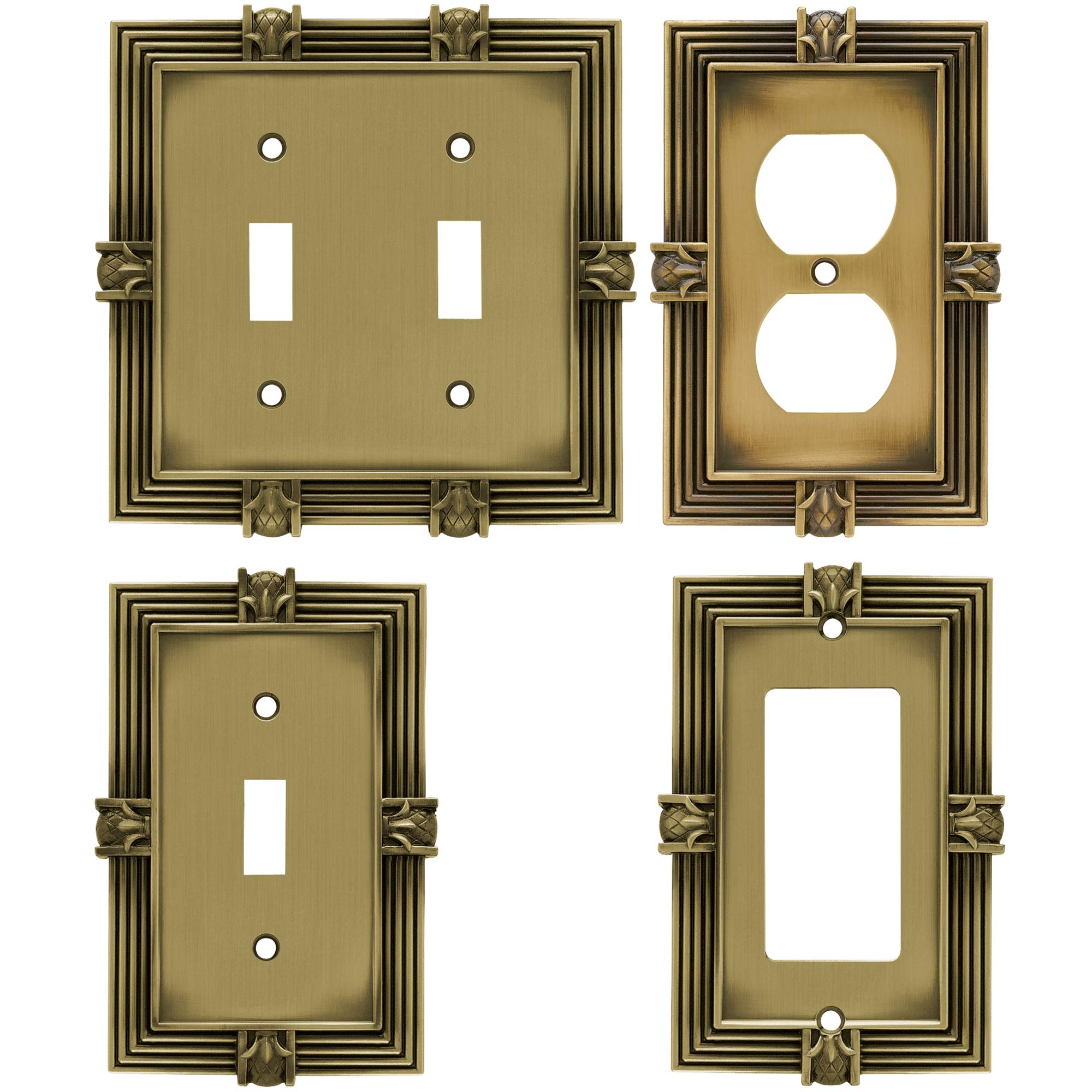 Franklin Brass 64473 Pineapple Single Duplex Outlet Wall Plate, Tumbled Antique Brass