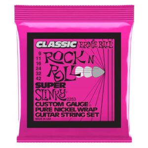 ernie ball super slinky classic pure nickel electric guitar strings, 9-42 gauge (p02253)