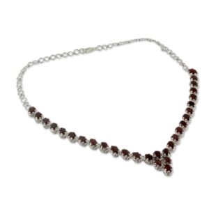 NOVICA Artisan Handmade Garnet Ynecklace Fair Trade Choker Sterling Silver Love Rhodium Plated Red India Bollywood Birthstone Romantic [15.75 in L x 0.8 in W] ' Cascading Crimson'