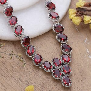 NOVICA Artisan Handmade Garnet Ynecklace Fair Trade Choker Sterling Silver Love Rhodium Plated Red India Bollywood Birthstone Romantic [15.75 in L x 0.8 in W] ' Cascading Crimson'