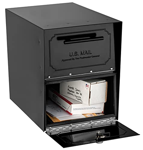 Architectural Mailboxes 6200B-10 Oasis Classic Locking Post Mount Parcel Mailbox with High Security Reinforced Lock,Black,18.00 x 15.00 x 11.50 inches