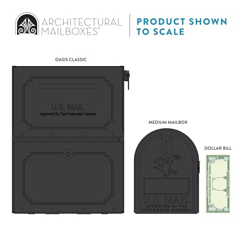 Architectural Mailboxes 6200B-10 Oasis Classic Locking Post Mount Parcel Mailbox with High Security Reinforced Lock,Black,18.00 x 15.00 x 11.50 inches