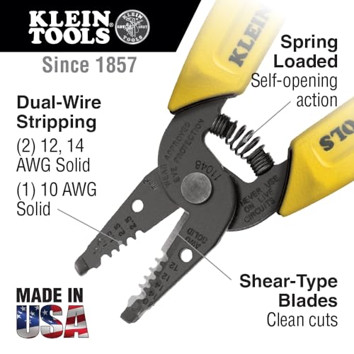 Klein Tools 11048 Dual Wire Stripper Cutter for Solid Wire, Made in USA