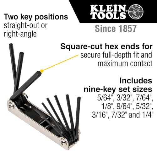 Klein Tools 70591 Folding Hex Key Set, 9-Key, SAE Sizes