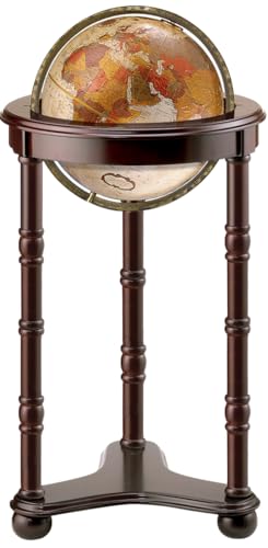 Replogle Lancaster—Bronze Metallic, Dark Cherry Wood Finish, Floor Model Globe, Perfect for Anyone Looking for a Elegant Floor Standing Globe That Fits Small Spaces (12"/30 cm diameter)