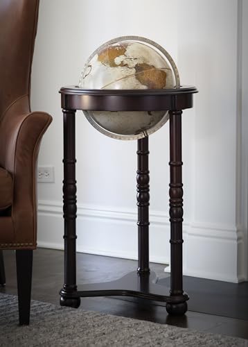 Replogle Lancaster—Bronze Metallic, Dark Cherry Wood Finish, Floor Model Globe, Perfect for Anyone Looking for a Elegant Floor Standing Globe That Fits Small Spaces (12"/30 cm diameter)