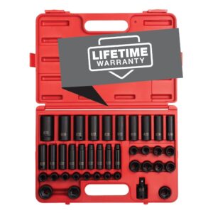 sunex tools 2669, 1/2 inch drive master impact socket set, 39-piece,, 9mm-30mm, standard/deep, cr-mo steel, radius corner design, dual size markings, heavy duty storage case