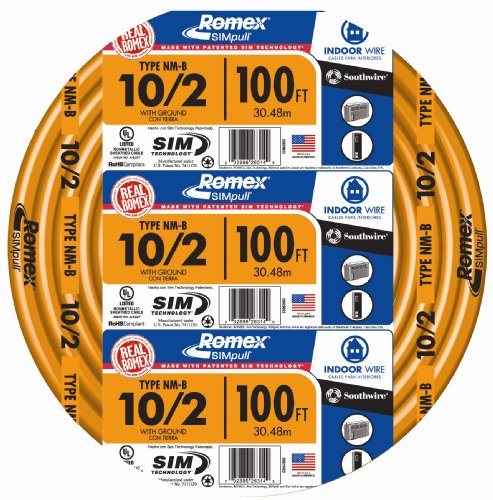 Southwire Romex Brand Simpull Solid Indoor 10/2 W/G NMB Cable 100ft coil - SW 28829028