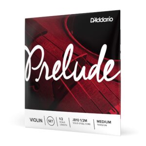 d'addario prelude violin string set, 1/2 scale, medium tension – j810 1/2m - solid steel core, warm tone, economical and durable – educator’s choice for student strings – 1 set