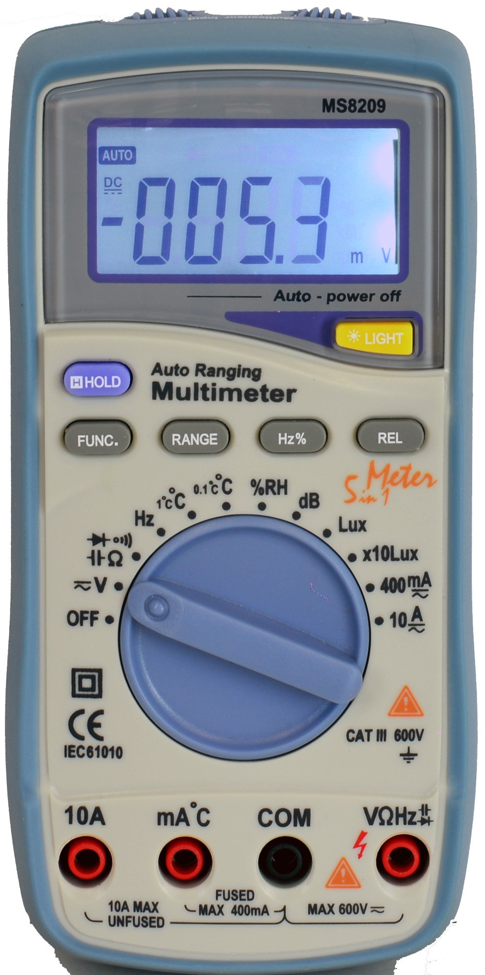 Mastech 5-in-1 multimeter Lux, Sound Level, Humidity,Temperature,True RMS MS8209