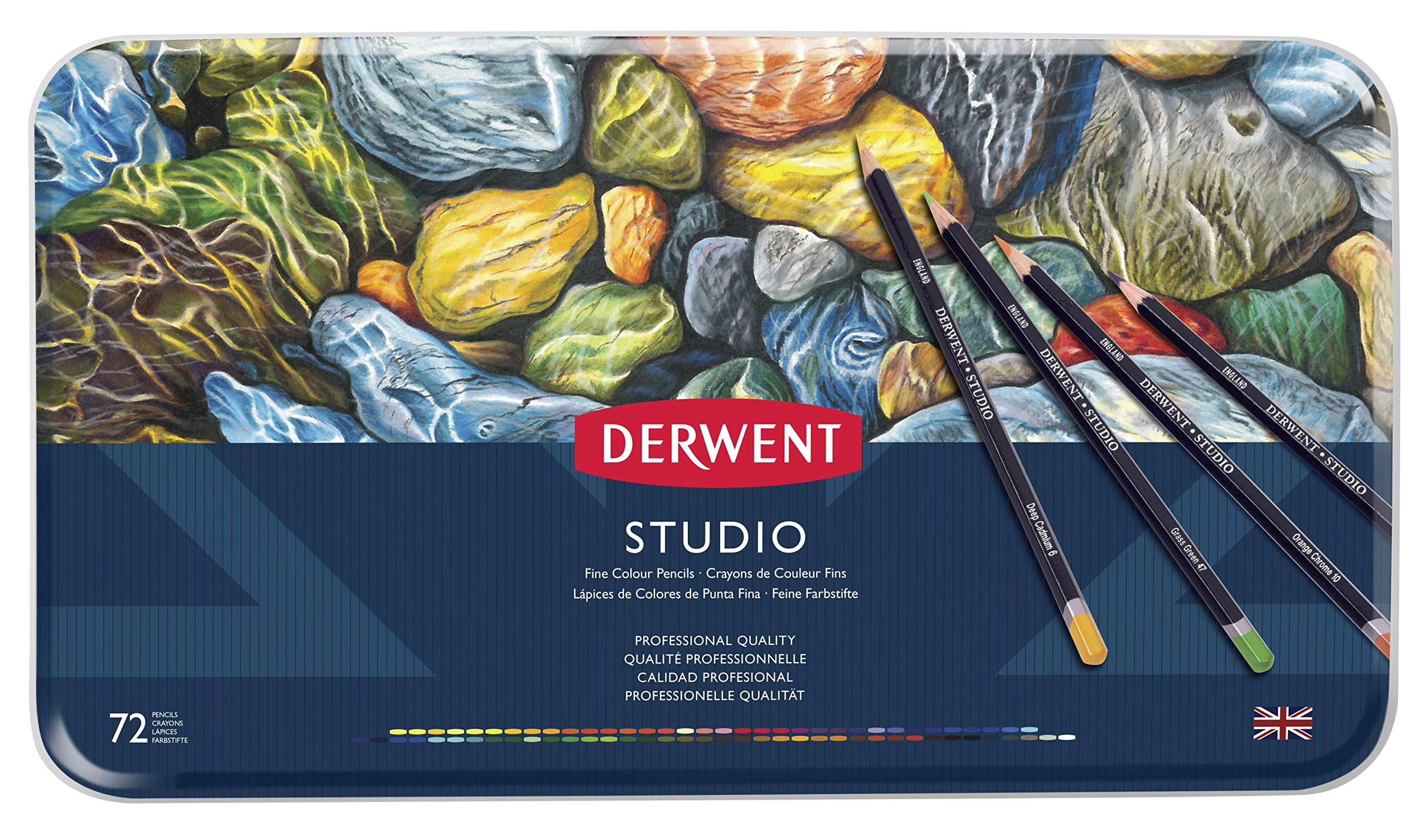 Derwent Studio Colored Pencils, 3.4mm Core, Metal Tin, 72 Count (32201)